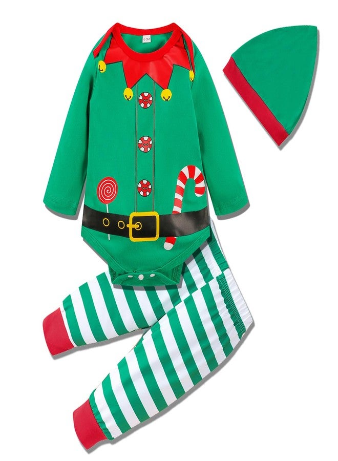 RETSUGO My First Christmas Baby Boy Outfit Christmas Elf Romper Outfits Cloth Thanksgiving Pants Set Long Sleeve Infants Xmas Clothing 3-6 Months/6729 - Image 1